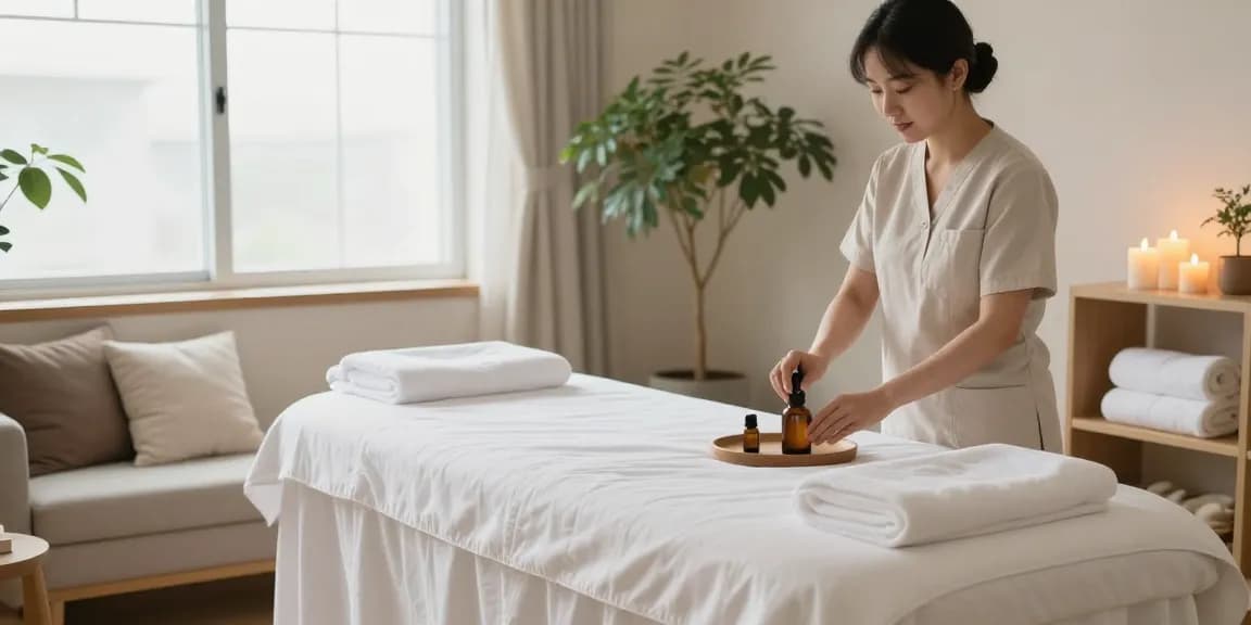 Relaxation and wellness scene showcasing soothing 서울출장마사지 environment with essential oils and calming ambiance.