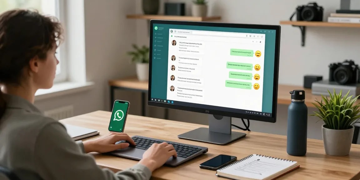 Engaged user utilizing WhatsApp電腦版 on a modern desktop setup, highlighting seamless digital communication.
