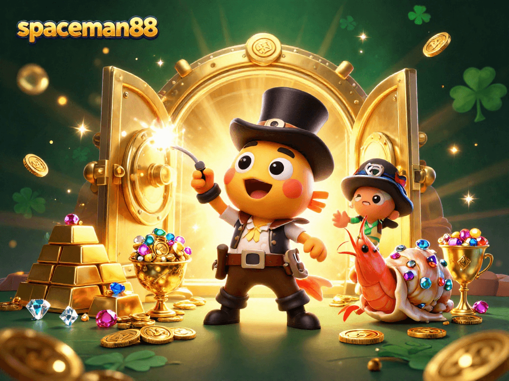 Experience the thrill of spaceman88 with an exciting deep-sea treasure hunt featuring vibrant glowing coins and jewels.