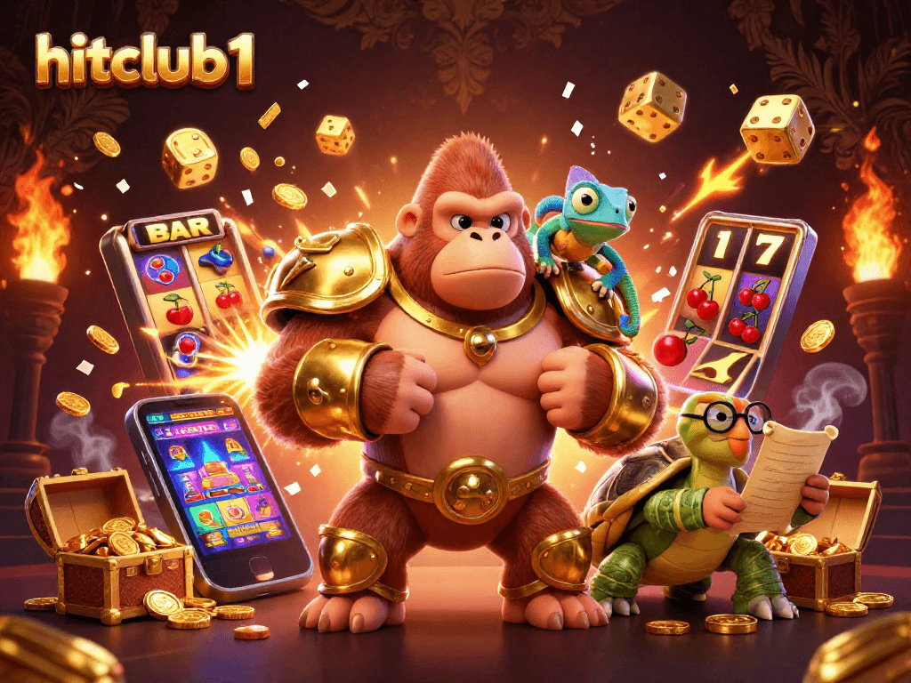Engage in winning with hitclub1 as the golden gorilla king leads the vibrant casino adventure.