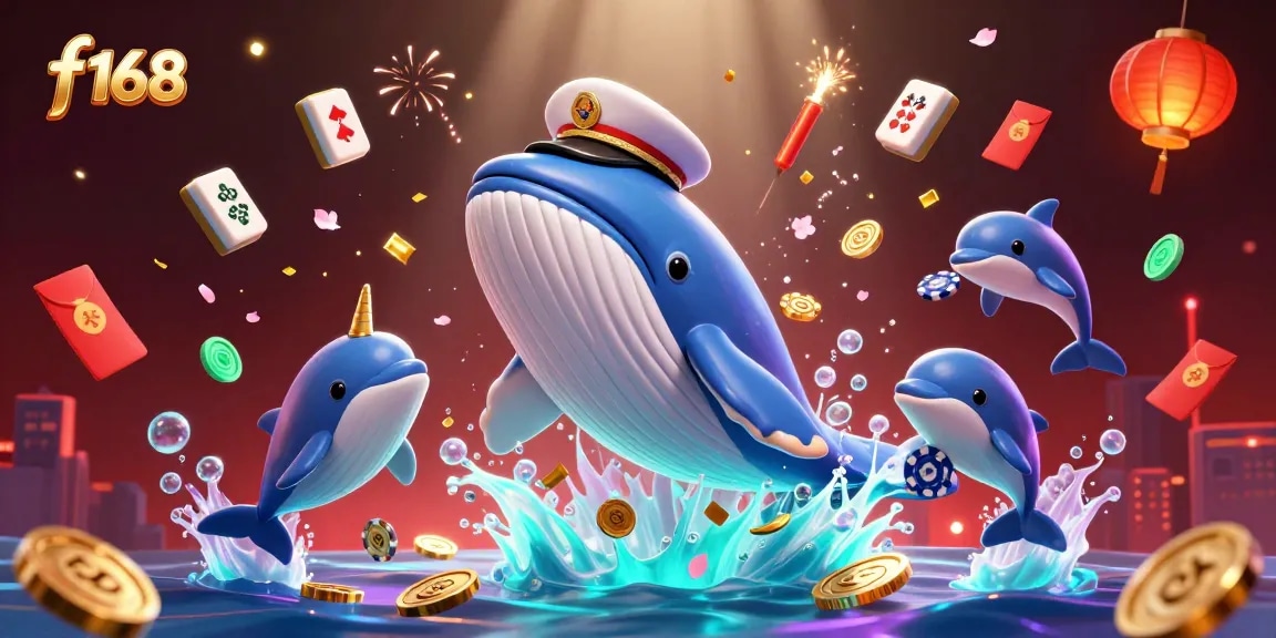 Experience the thrill of winning at f 168 with a vibrant 3D casino illustration of action-packed characters and gaming elements.