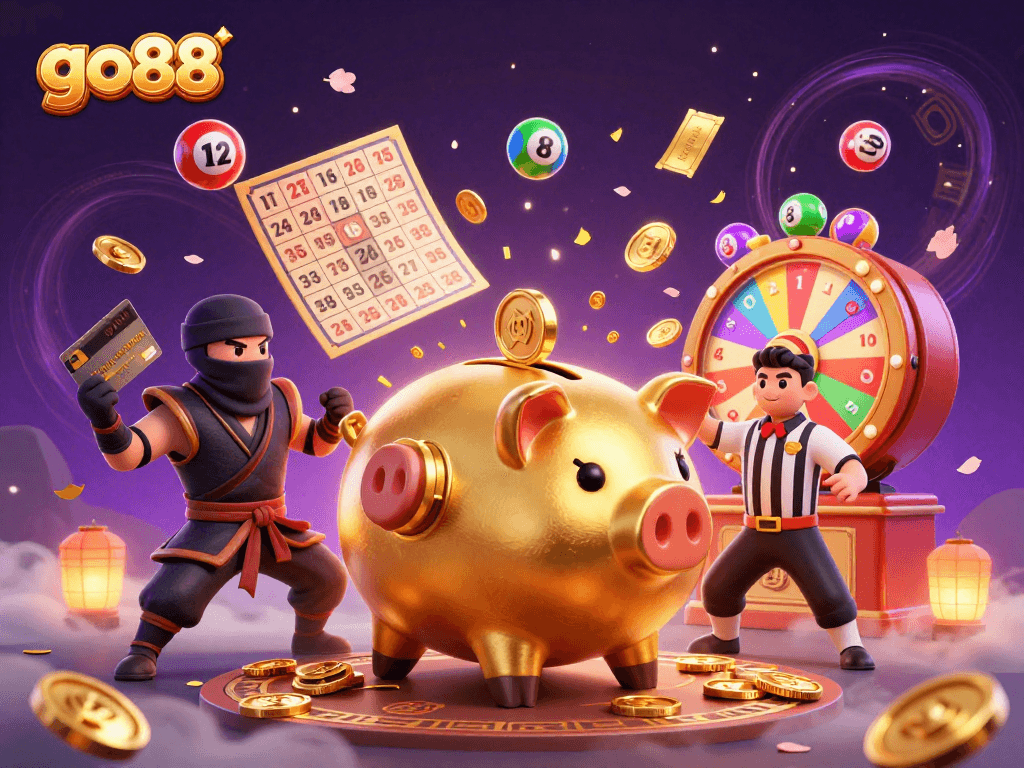 Engage in go88 with vibrant characters and colorful casino elements in this dynamic 3D illustration.