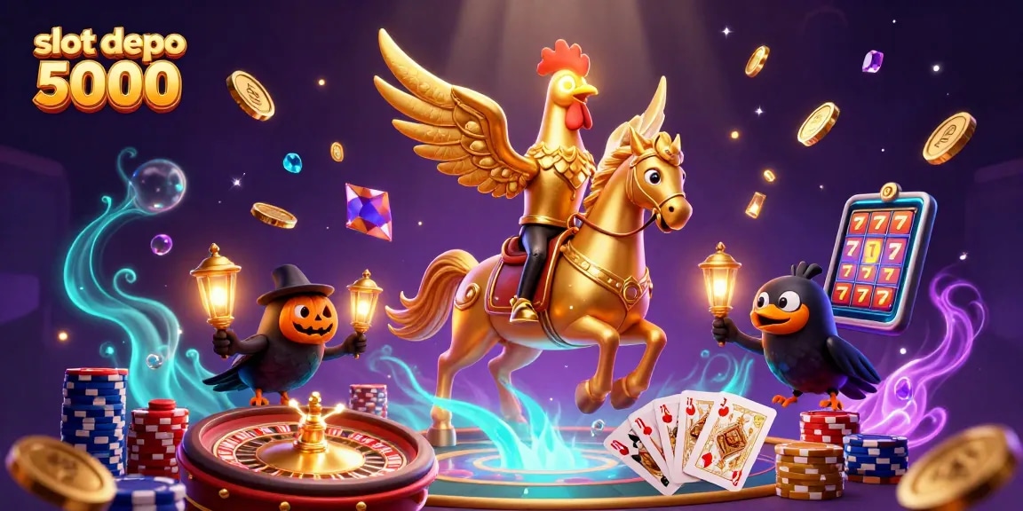 Experience winning moments with slot depo 5000 in a vibrant casino scene filled with glowing elements.