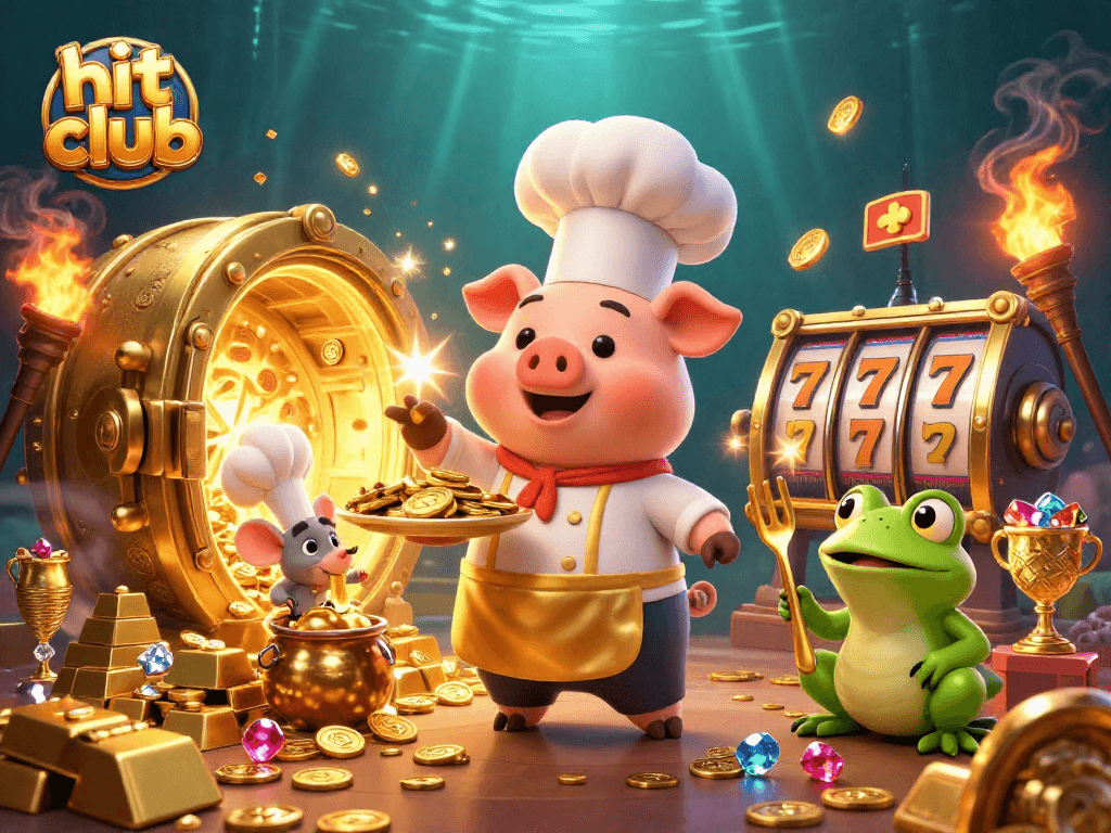 Join the hit club and collect gold coins in this dynamic casino scene featuring rich rewards and exciting game elements.