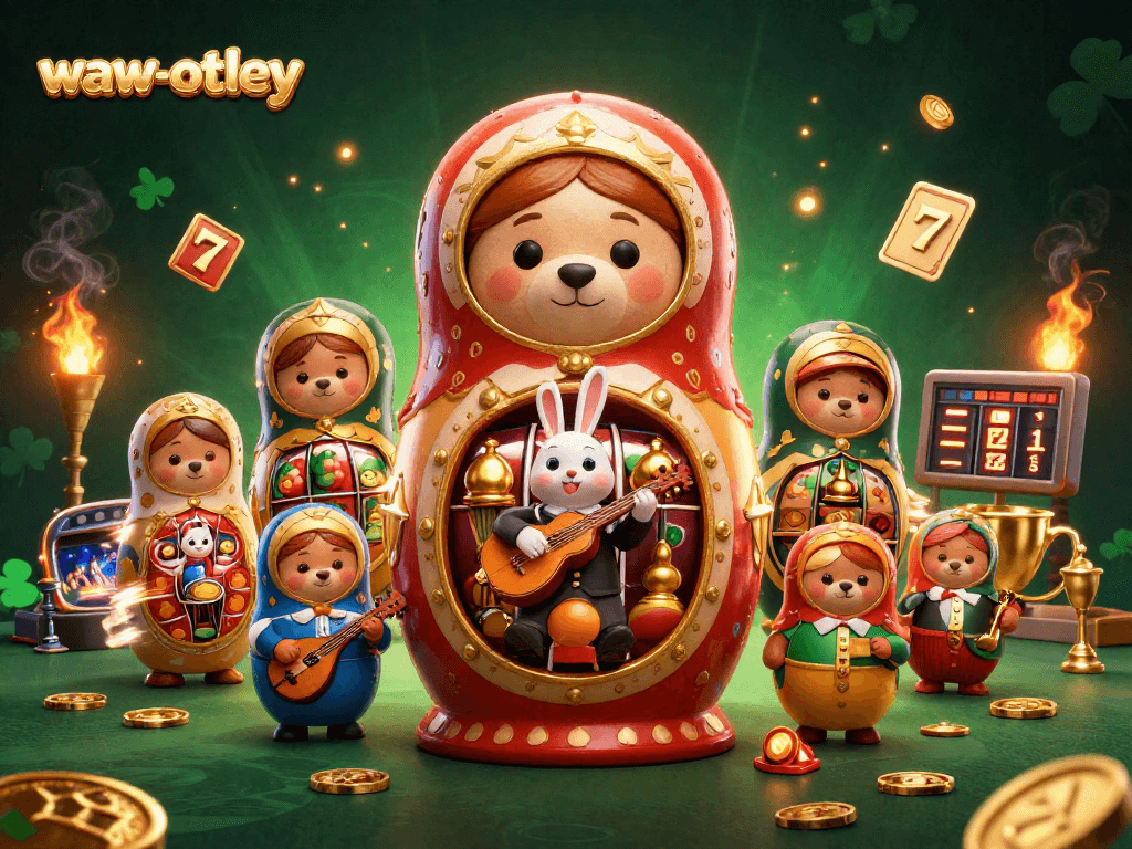 Engage in thrilling casino fun at waw-otley with playful mascots and vibrant slot elements.