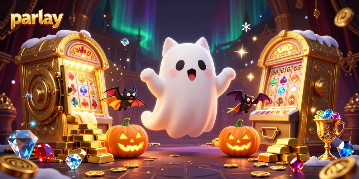 Experience parlay betting excitement with our ghost cat and vampire bat in a lavish casino.