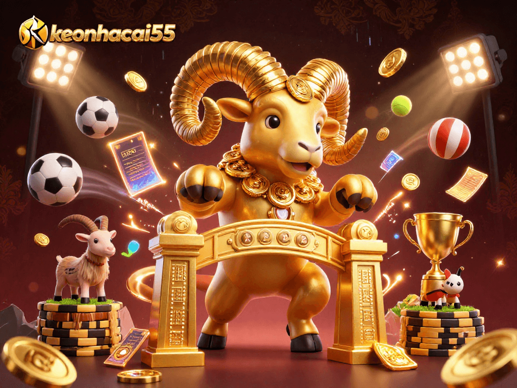 Experience exhilarating sports action with keonhacai55's golden ram and dynamic sports elements.