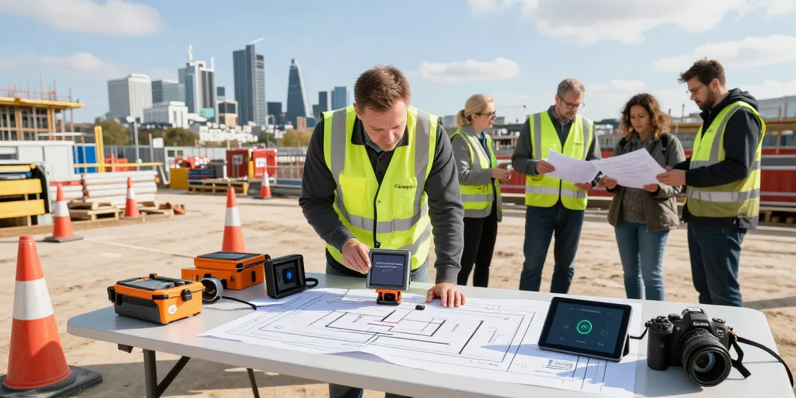 Utility Mapping London expert surveying underground utilities with GPR at a London construction site.