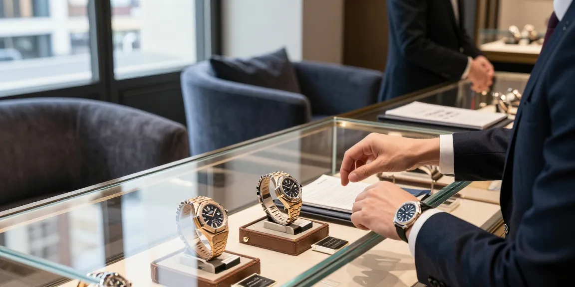 Explore exquisite replica watches showcased elegantly in a luxurious boutique setting.