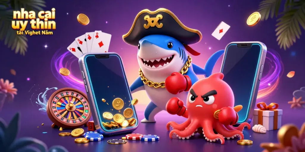 Engage with nha cai uy tin tại Việt Nam through a vibrant 3D casino illustration featuring lively characters.