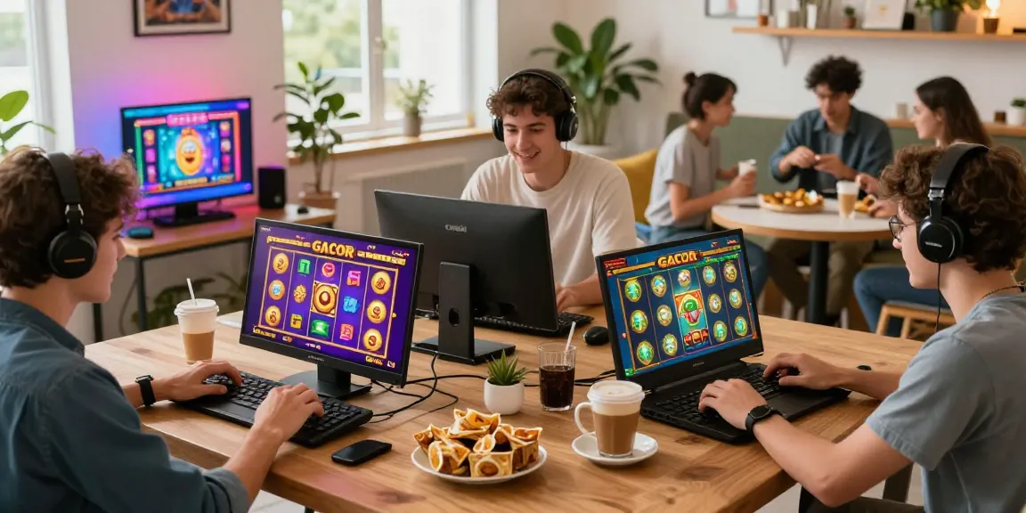 Players enjoying slot gacor games on various devices in vibrant settings.