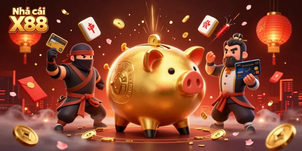 Engage with Nhà cái X88’s vibrant gaming scene featuring themed characters and elements.