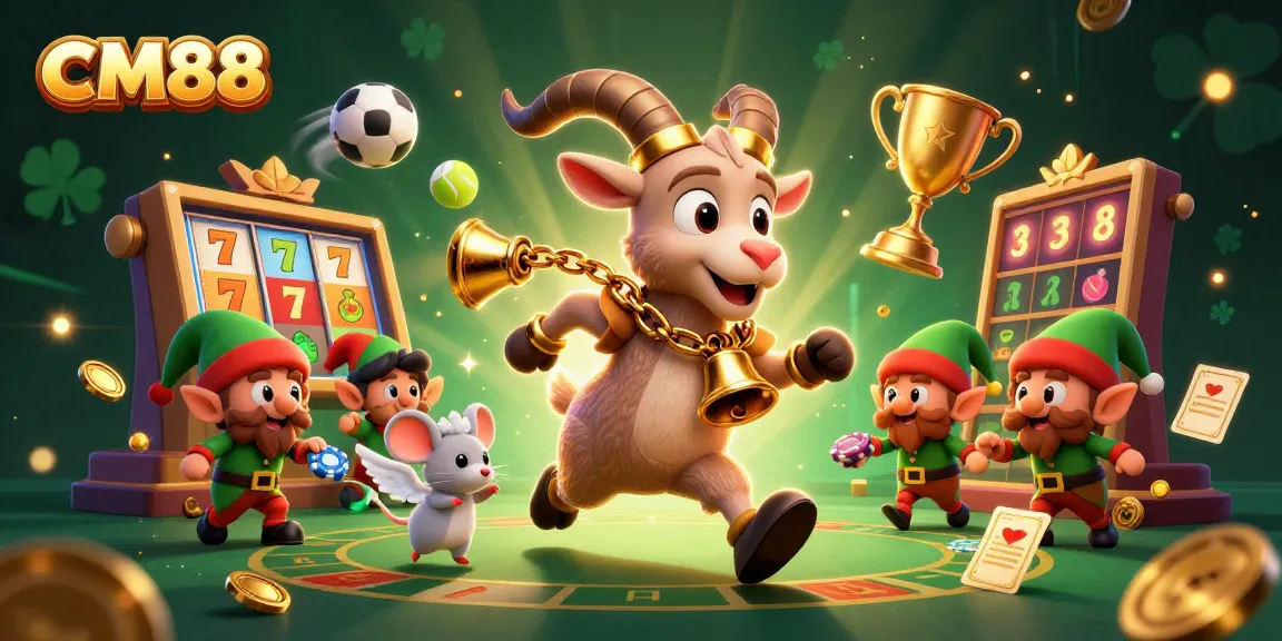 Engage in thrilling gaming action with CM88 at a vibrant casino featuring playful characters and exciting elements.