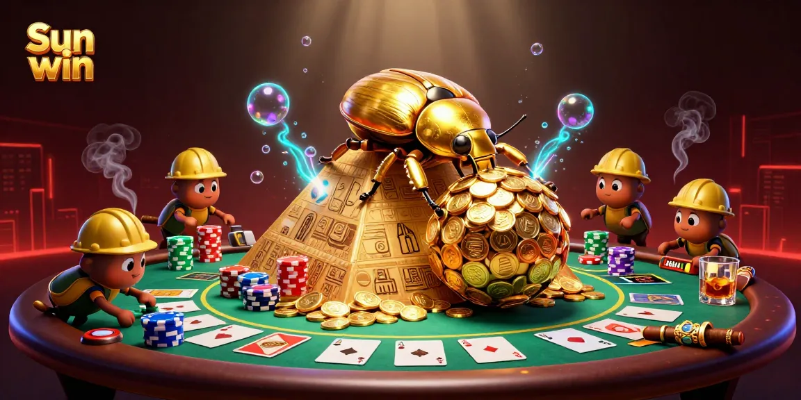 Engage in thrilling gameplay at Sun win with vibrant casino symbols and dynamic characters.
