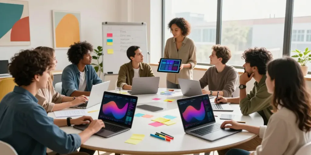 Engaging team collaboration scene in a digital marketing agency focused on Paid Ads Management strategy.