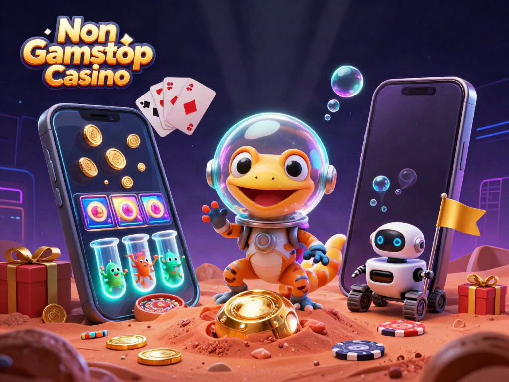 Engage with the exciting scene of a Non Gamstop Casino as a Martian gecko uncovers hidden treasures on Mars.