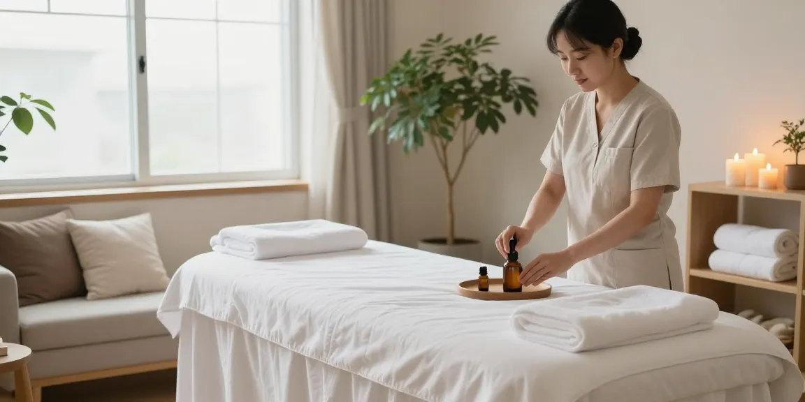 Relaxation and wellness scene showcasing soothing 서울출장마사지 environment with essential oils and calming ambiance.