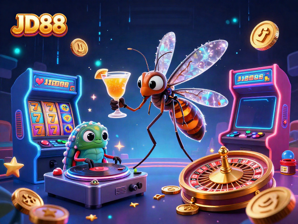 Engage in exciting gameplay at JD88 casino with vibrant slot reels and unique characters.