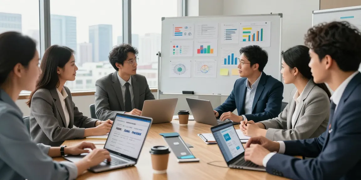 Team comparing options from business mobile providers UK in a modern office, highlighting collaboration and strategic decisions.