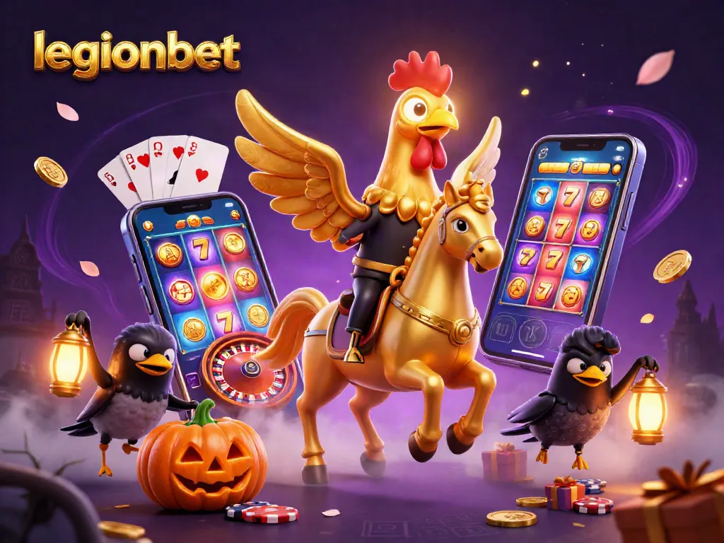 Win big with legionbet in a vibrant casino scene featuring thrilling slot games and dynamic characters.