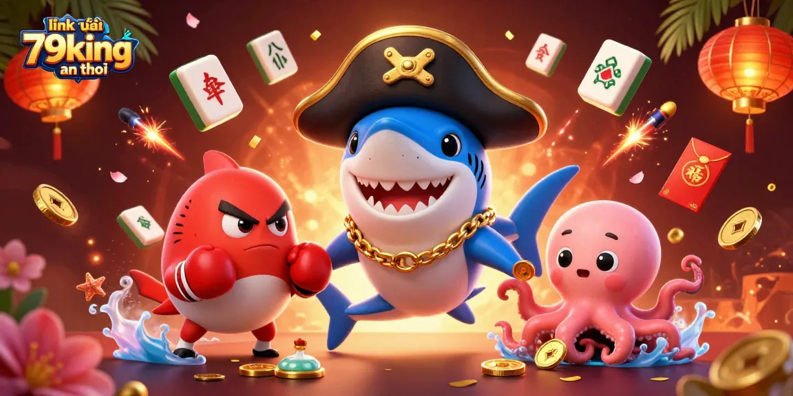Engage with link vào 79king an toàn while enjoying a vibrant casino scene with colorful characters.
