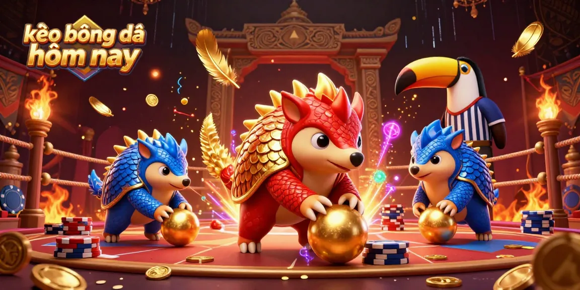 Experience thrilling sports betting with kèo bóng đá hôm nay showcased through a vibrant and dynamic 3D scene featuring playful pangolins.
