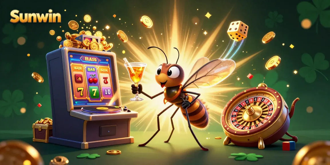 Experience the thrilling world of Sunwin with a lively 3D casino illustration, featuring unique characters and vibrant game elements.