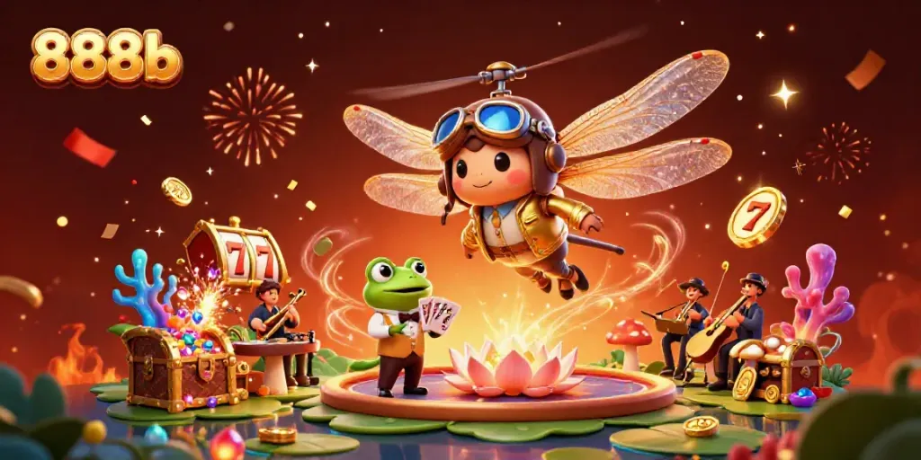 Experience immersive gaming with 888b in a vibrant casino scene filled with exciting elements.