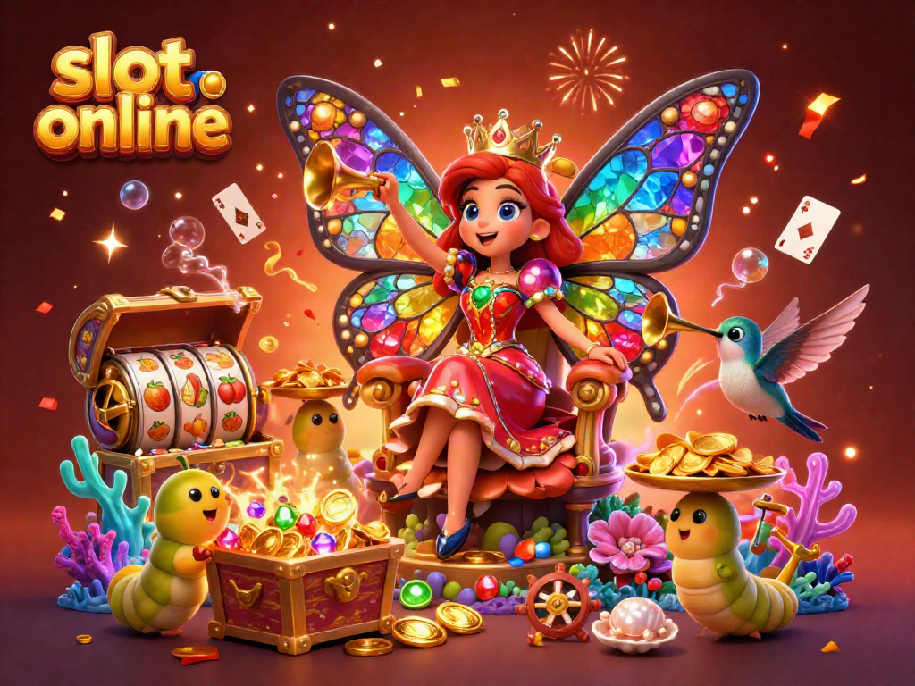 Experience slot online action with vibrant characters and spinning reels amidst a magical treasure-filled scene.