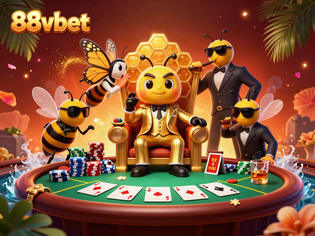 Experience engaging gameplay at 88vbet with an energetic casino illustration featuring vibrant poker elements.