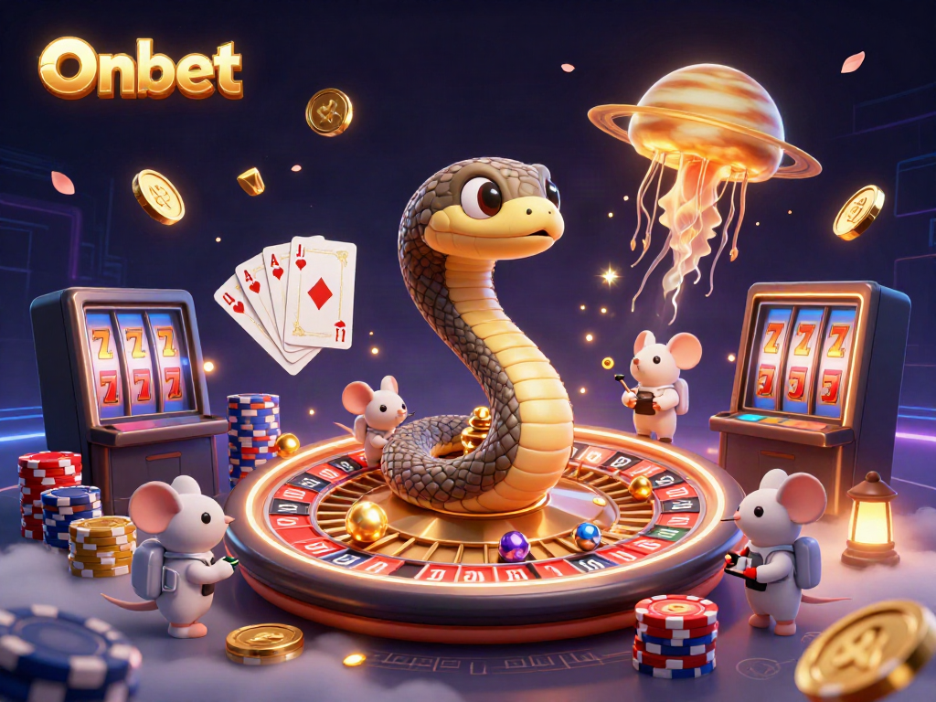 Experience dynamic betting at Onbet with a colorful 3D casino scene featuring unique characters and rich details.