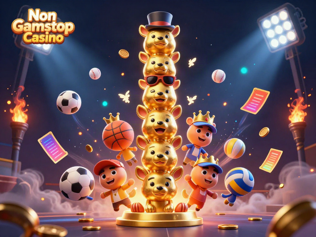 Engage with Non Gamstop Casino excitement through dynamic sports elements and animated totem illustration.