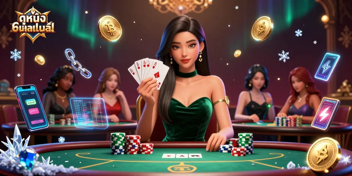 Experience ดูหนังออนไลน์ while enjoying a vibrant casino scene with a focused player at a poker table.