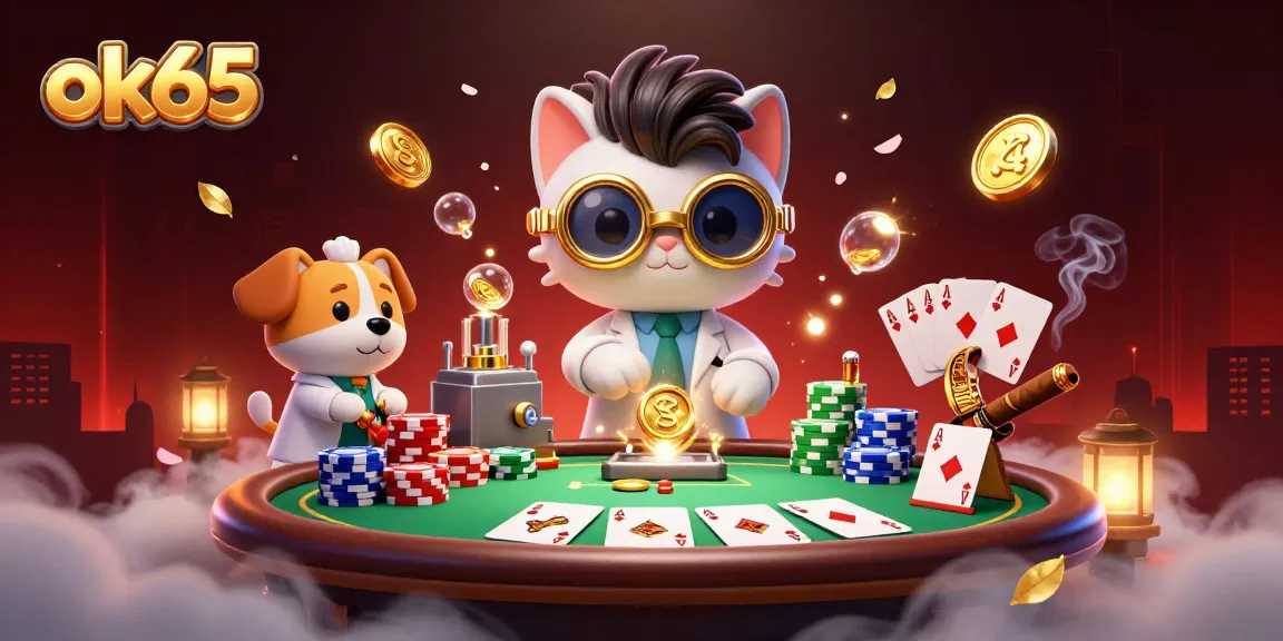 Experience thrilling poker action with the ok65 cartoon characters at a vibrant casino table.