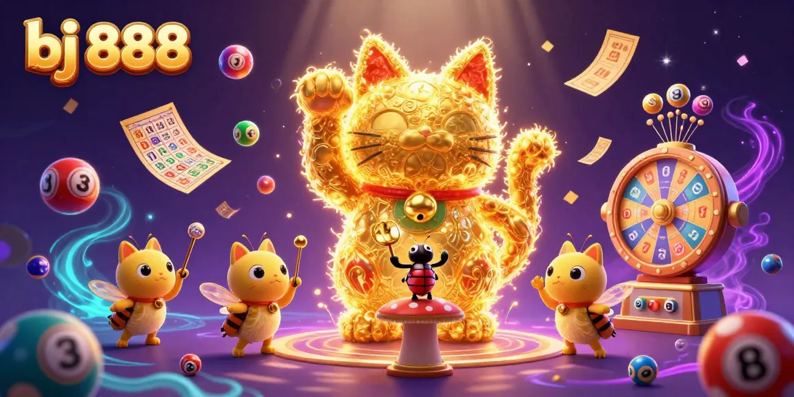 Experience the engaging world of bj 888 casino with vibrant lottery balls and golden symbols.
