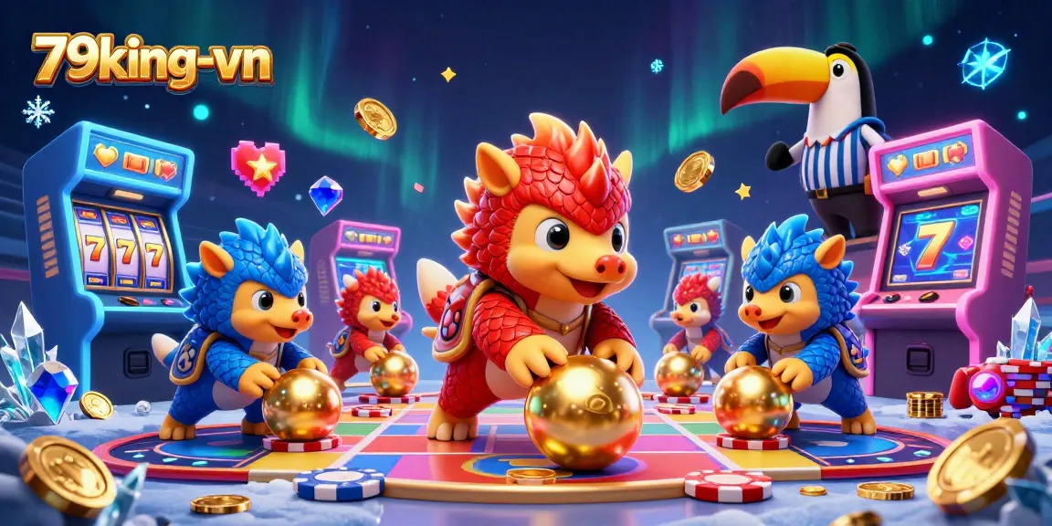 Engage with dynamic games at 79king-vn, featuring colorful pangolins and shimmering casino elements.