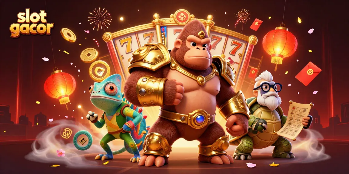 Engage in slot gacor gaming alongside powerful characters in a vibrant 3D lively casino scene.