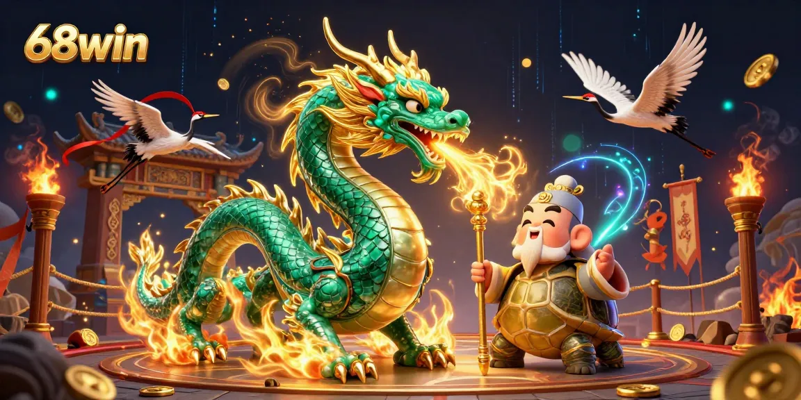 Experience the thrill of 68win with a dynamic casino scene featuring unique characters and gaming elements.