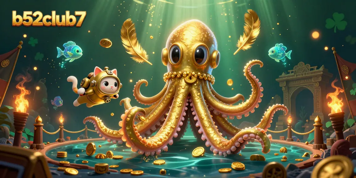 Engage with the thrill of b52club7 featuring kraken and diving cat in an exciting underwater casino scene.