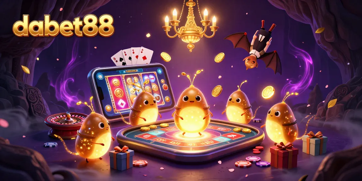 Dabet88's vibrant casino scene with glowworms and neon elements, offering an enthralling gaming atmosphere.