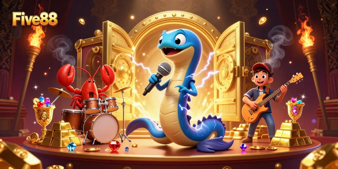 Experience excitement at Five88 with a vibrant underwater casino scene featuring dynamic gaming elements and colorful characters.