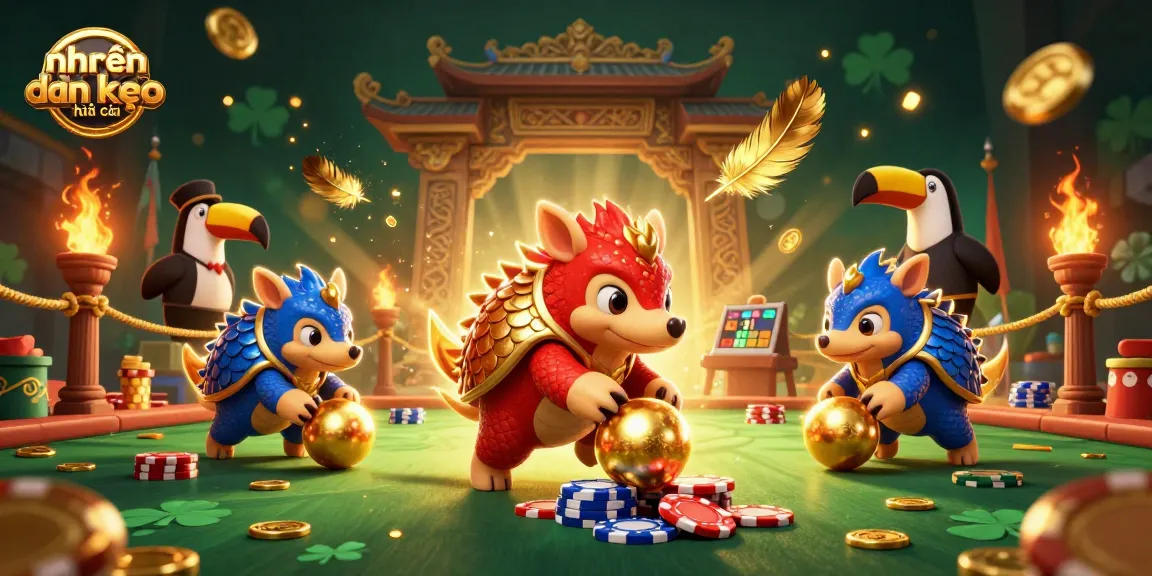 Engage in nhận định kèo nhà cái with dynamic action from colorful pangolins among golden gambling elements.