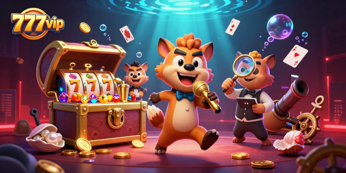 Experience the excitement of 777vip with engaging casino hyenas amidst treasure, games, and vibrant energy.