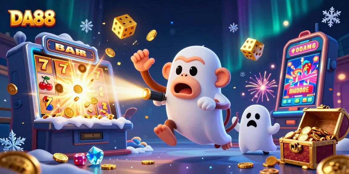 DA88 playful poltergeist monkey juggles coins in a dynamic casino scene.