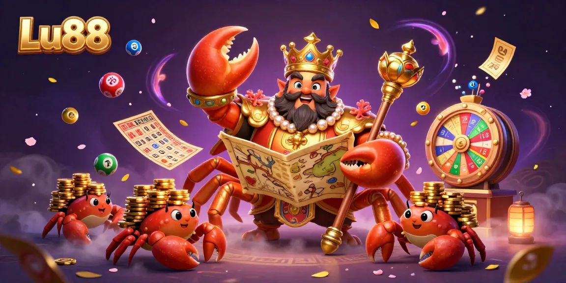 Engage in thrilling gameplay at Lu88 with a vibrant scene of a crab emperor and dynamic gaming elements!