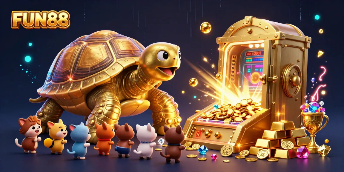 Experience the thrill of FUN88 slots with vibrant golden tortoise and treasure elements galore!