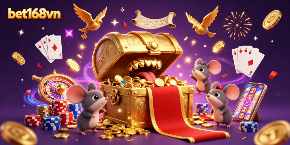 Experience thrilling wins at bet168vn, featuring golden treasures and exciting casino elements.