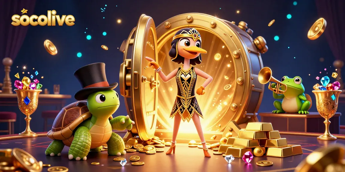 Socolive experience showcasing vibrant casino action with golden treasures and dynamic characters.
