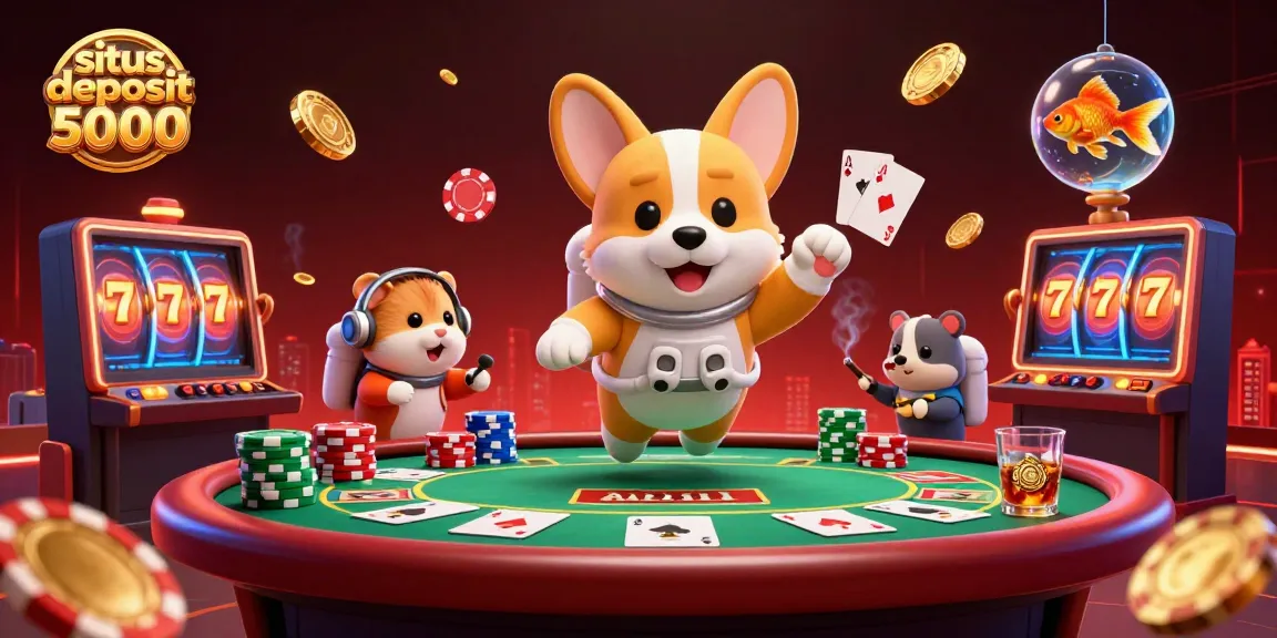 Experience the excitement of situs deposit 5000 with a playful astronaut corgi in a dynamic casino scene.