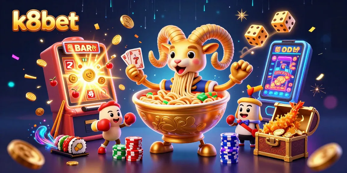 Experience thrilling gameplay at k8bet with a vibrant 3D casino illustration filled with action and excitement.